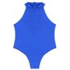 QinCiao Men's Zipper Back Bodysuits One Piece Sleeveless Leotard High Elastic Oil Jumpsuits Blue X-Large view 3