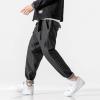 Men's Striped Harem Pants Vintage Casual Loose Cotton Denim Pants Plus Size Distressed Washed Jean Trousers (Black,5X-Large) view 3