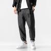JEsilunmaMY Men's Striped Harem Pants Vintage Casual Loose Cotton Denim Pants Plus Size Distressed Washed Jean Trousers (Black,Medium) view 2