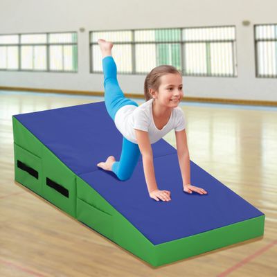 Incline Gymnastics Mat Gymnastics Mat 48x24 Inch Folding Incline Gymnastics Mat with Handle for Kids' Indoor/Outdoor Exercise, Tumbling, Skill Training, Gym Exercise, Cheese Mat, Gymnastics Wedge (Light Blue)