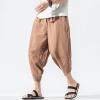 JEsilunmaMY Men's Striped Cropped Pants Plus Size Elastic Waist Linen Wide Leg Bloomers Summer Beach Lounge Pants with Pocket (Dark Khaki,5X-Large) view 2