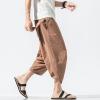 JEsilunmaMY Men's Striped Cropped Pants Plus Size Elastic Waist Linen Wide Leg Bloomers Summer Beach Lounge Pants with Pocket (Dark Khaki,5X-Large) view 3