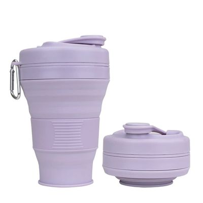UNNESTAR Collapsible Camping Cup with Straw Silicone Folding Coffee Cup Sport Bottle Portable Travel Outdoor Car 16oz 20oz (Purple-600ml)