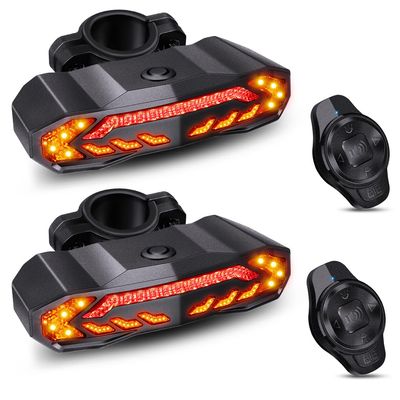 ONVIAN 2 Pack Smart Bike Tail Light with Turn Signals, Bike Alarm with Wireless Control Remote, USB Rechargeable Rear Bike Light, IP65 Waterproof Auto ON/Off Bicycle Lights for Night Riding