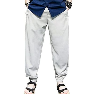 JEsilunmaMY Harem Pants for Men Lightweight Ice Silk Athletic Jogger Sweatpants Loose Casual Summer Lounge Pants with Pocket (Grey,XX-Large)