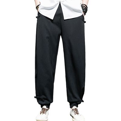Harem Pants for Men Lightweight Ice Silk Athletic Jogger Sweatpants Loose Casual Summer Lounge Pants with Pocket (Black,Large)