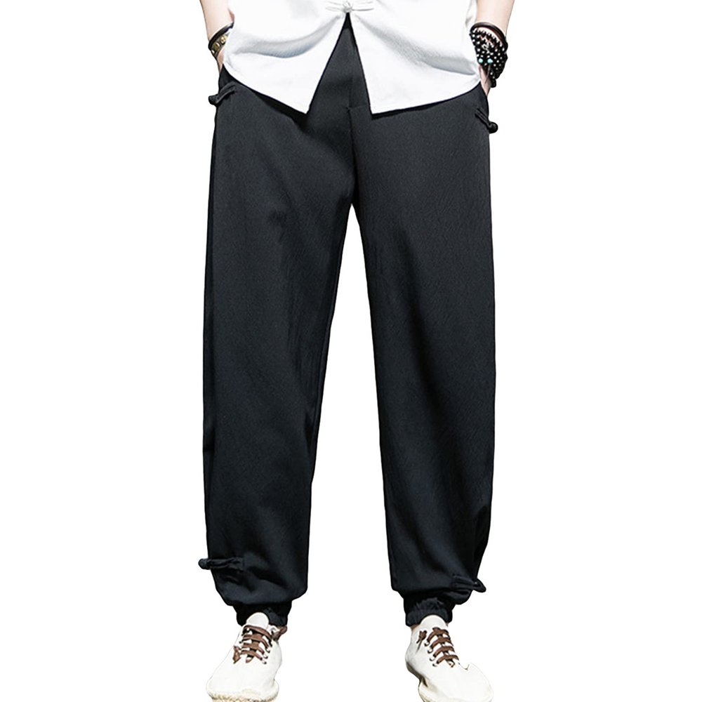 Harem Pants for Men Lightweight Ice Silk Athletic Jogger Sweatpants Loose Casual Summer Lounge Pants with Pocket (Black,Large)