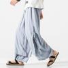 JEsilunmaMY Men's Retro Wide Leg Pants Elastic Waist Casual Loose Linen Lounge Pants Summer Baggy Dance Jogger Sweatpants (Light Blue,XX-Large) view 2
