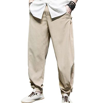 JEsilunmaMY Harem Pants for Men Lightweight Ice Silk Athletic Jogger Sweatpants Loose Casual Summer Lounge Pants with Pocket (Khaki,3X-Large)
