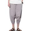 JEsilunmaMY Men's Striped Cropped Pants Plus Size Elastic Waist Linen Wide Leg Bloomers Summer Beach Lounge Pants with Pocket (Grey,5X-Large) view 1