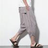 JEsilunmaMY Men's Striped Cropped Pants Plus Size Elastic Waist Linen Wide Leg Bloomers Summer Beach Lounge Pants with Pocket (Grey,5X-Large) view 2