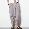 JEsilunmaMY Men's Striped Cropped Pants Plus Size Elastic Waist Linen Wide Leg Bloomers Summer Beach Lounge Pants with Pocket (Grey,5X-Large) view 3