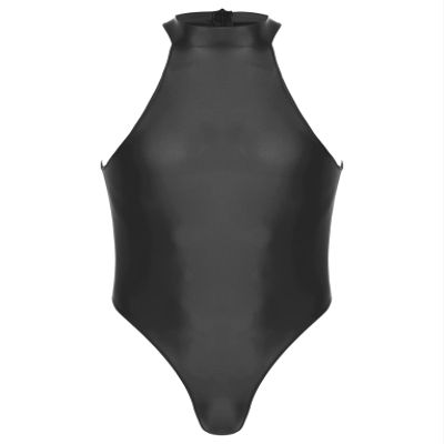Zaldita Men's Oil Glossy Zipper Back Bodysuit Leotard Sleeveless Jumpsuit Fitness Gym Sportswear Black X-Large