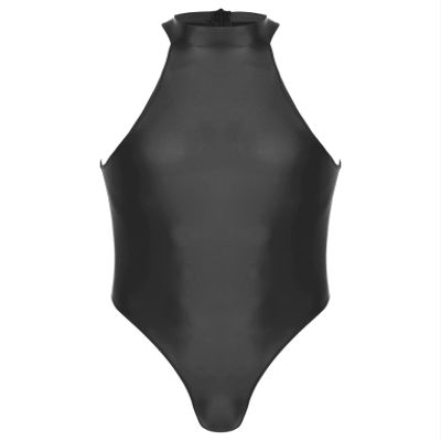 QinCiao Men's Zipper Back Bodysuits One Piece Sleeveless Leotard High Elastic Oil Jumpsuits Black X-Large