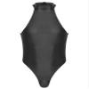 QinCiao Men's Zipper Back Bodysuits One Piece Sleeveless Leotard High Elastic Oil Jumpsuits Black X-Large view 1