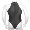 QinCiao Men's Zipper Back Bodysuits One Piece Sleeveless Leotard High Elastic Oil Jumpsuits Black X-Large view 4