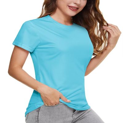 Boladeci Womens Swim Shirt UPF 50+ Sun Protection Clothing Short Sleeve Water Plain SPF Lightweight Quick Dry UV Hiking Tees Tops T-Shirts L Ice Blue