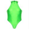 QinCiao Men's Zipper Back Bodysuits One Piece Sleeveless Leotard High Elastic Oil Jumpsuits Fluorescent Green X-Large view 1