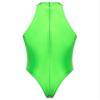 QinCiao Men's Zipper Back Bodysuits One Piece Sleeveless Leotard High Elastic Oil Jumpsuits Fluorescent Green X-Large view 2