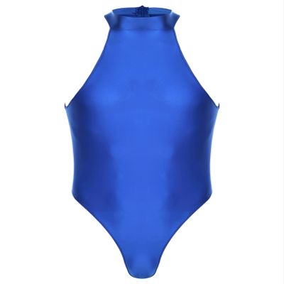 Agoky Men's Sexy Tights Oil Glossy Bodysuits Zipper Back Sleeveless Swimsuit Sportswear Jumpsuits Blue X-Large