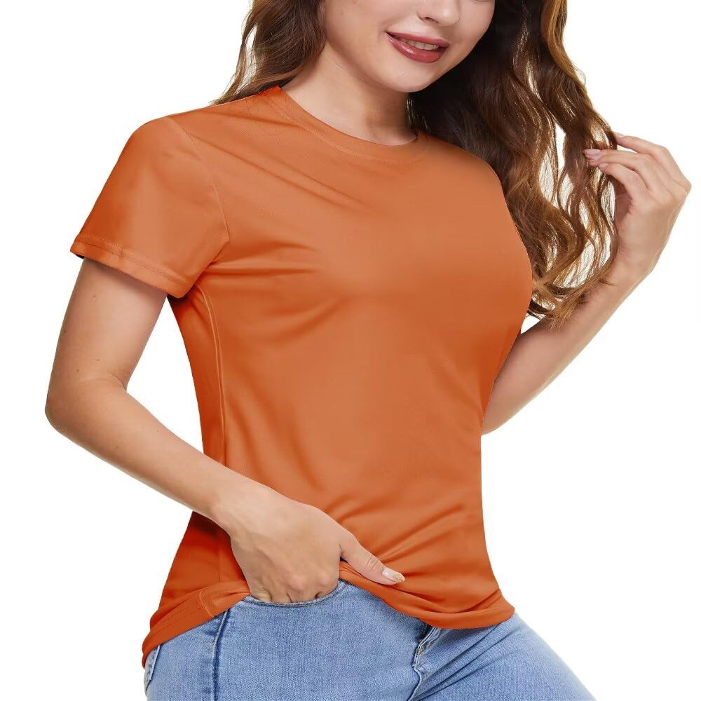 Boladeci Rash Guard for Women UPF 50+ Summer UV Protection Clothing SPF Swimsuit Moisture Wicking Crew Neck Tops Hiking Swim Sun Shirts S Dark Orange
