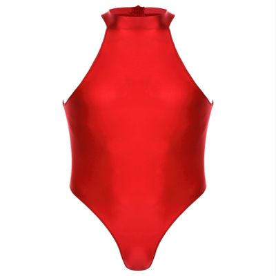 Agoky Men's Sexy Tights Oil Glossy Bodysuits Zipper Back Sleeveless Swimsuit Sportswear Jumpsuits Burgundy X-Large