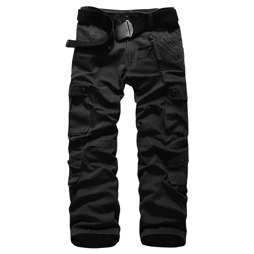Men's Straight-Fit Vintage Stretch Cargo Pant Casual Military Army Camo Cotton Camouflage Pants with Pockets (31,Black)