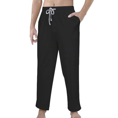 JEsilunmaMY Drawstring Lounge Pants for Men Elastic Waist Casual Loose Straight Trousers Solid Color Sleep Jogger Sweatpants (Black,Medium)