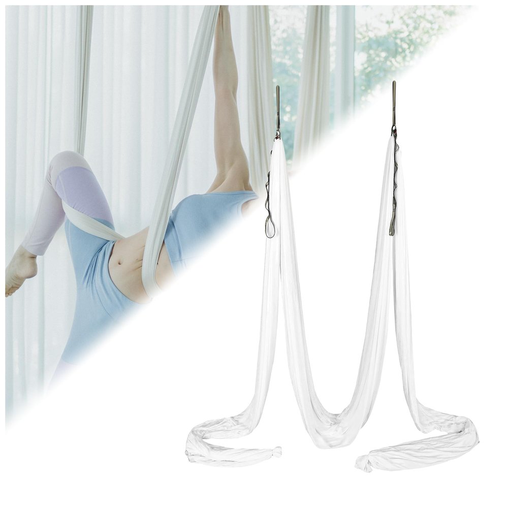 Kojem 13.12 Yards Aerial Silk Fabric Yoga Swing Kit For Fitness Yoga Inversions Flexibility Core Strength White