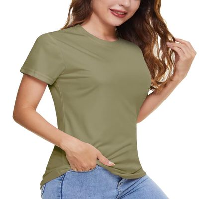 Boladeci Short Sleeve Tops for Women Summer UPF 50+ Sun Protection Clothing UV SPF Lightweight Crew Neck Hiking Swim Shirts Rash Guard M Dull Green