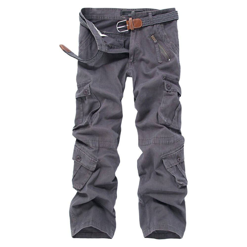 Men's Straight-Fit Vintage Stretch Cargo Pant Casual Military Army Camo Cotton Camouflage Pants with Pockets (28,Grey)