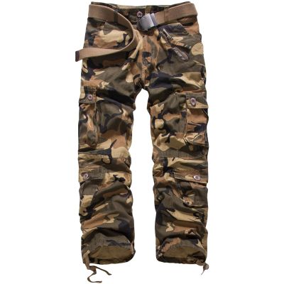 Men's Straight-Fit Vintage Stretch Cargo Pant Casual Military Army Camo Cotton Camouflage Pants with Pockets (28,Yellow 2)