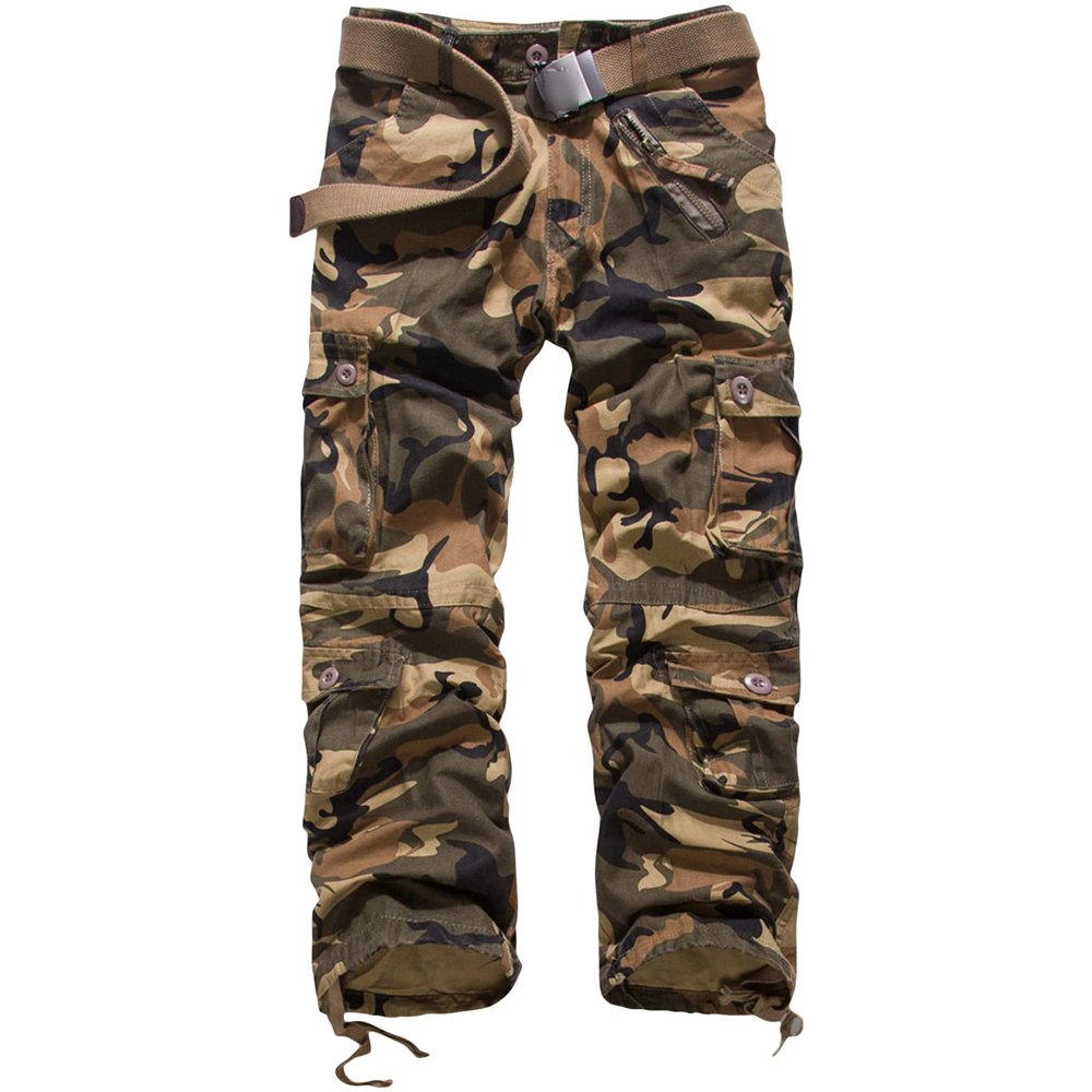 Men's Straight-Fit Vintage Stretch Cargo Pant Casual Military Army Camo Cotton Camouflage Pants with Pockets (28,Yellow 2)