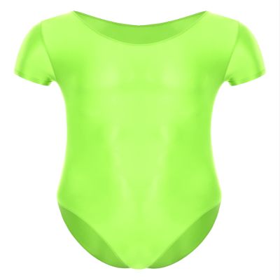 YONGHS Men's Glossy Stretch Swimsuit Leotard Bodysuit Underwear Bikini Thongs Wrestling Singlet Fluorescent Green X-Large