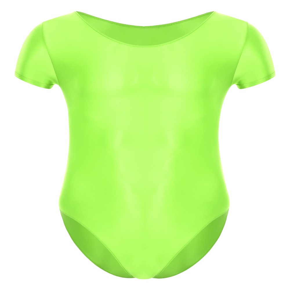 YONGHS Men's Glossy Stretch Swimsuit Leotard Bodysuit Underwear Bikini Thongs Wrestling Singlet Fluorescent Green X-Large
