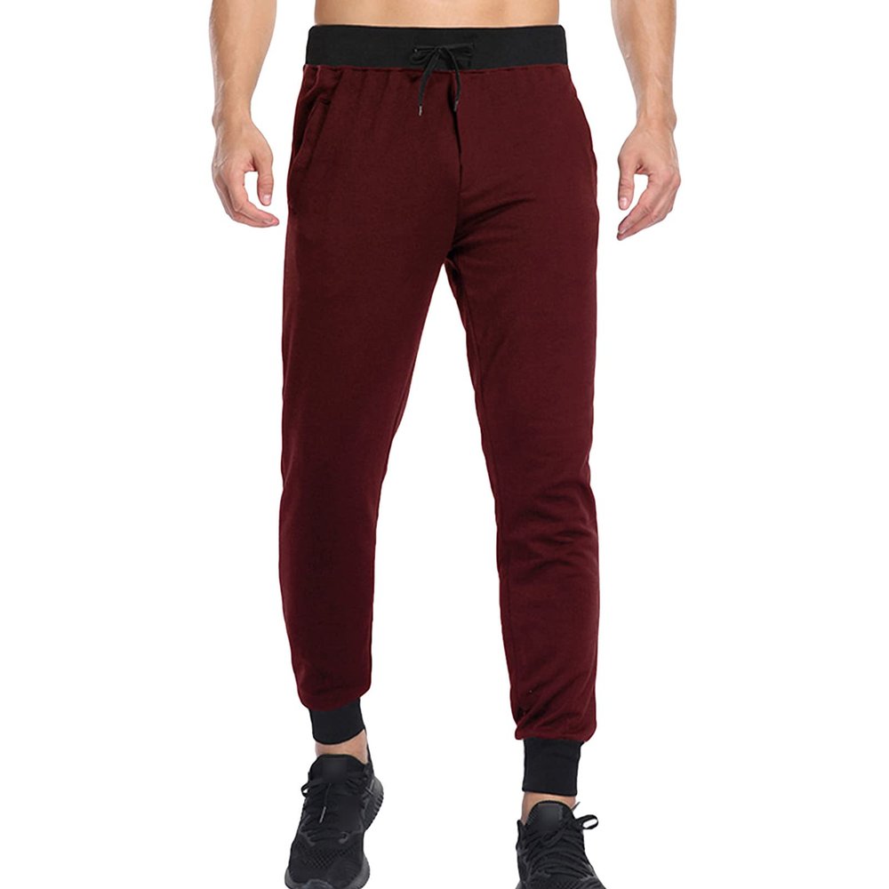 Jogger Sweatpants for Men Elastic Waist Loose Lounge Pants with Drawstring Slim Fit Slacks Athletic Track Pants (Red,Small)
