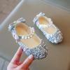 First Walke Shoes for Baby Boy Single Infant Princess Crystal Kids Bowknot Dancing Pearl Shoes (Silver, 10.5 Years) view 2