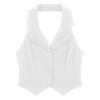 YONGHS Womens Regular Fitted Dressy Waistcoat Sleeveless Halter V-Neck Button Front Crop Blazer Suit Vest White A Large view 3