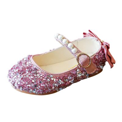 First Walke Shoes for Baby Boy Single Infant Princess Crystal Kids Bowknot Dancing Pearl Shoes (Pink, 15 Months)