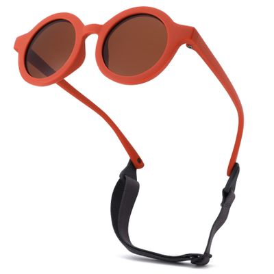 Hycredi Bendable Round Baby Polarized Sunglasses Flexible with Strap for Newborn Infant Toddlers Age 0-24 Months- Reddish Orange/Brown