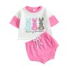 FYBITBO Infant Baby Girl Easter Outfit Bunny Short Sleeve Tops Tshirt and Shorts Summer Easter Matching Clothes Set (Pink Bunny Season, 0-6 Months) view 1