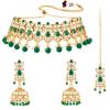 Aheli Traditional Kundan Choker Necklace Jhumki Earring & Maang Tikka Ethnic Bharatanatyam jewellery Set Gift for Women view 1