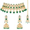 Aheli Traditional Kundan Choker Necklace Jhumki Earring & Maang Tikka Ethnic Bharatanatyam jewellery Set Gift for Women view 3