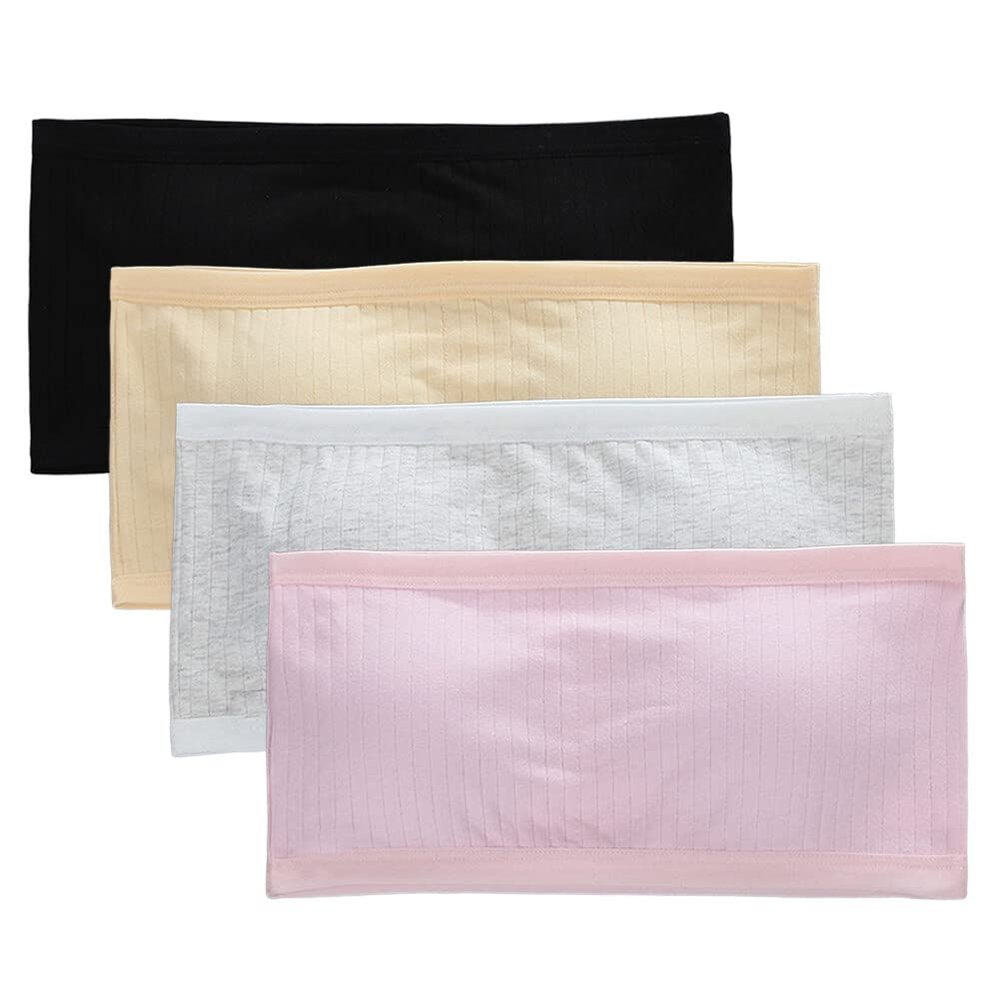 Girl's Bandeau Bra with Removable Padding, Seamless Girls Training Bras for Teens, 4PCS/Set Seamless Crop Top