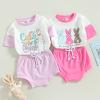 FYBITBO Infant Baby Girl Easter Outfit Bunny Short Sleeve Tops Tshirt and Shorts Summer Easter Matching Clothes Set (Purple Cute As A Bunny, 12-18 Months) view 2