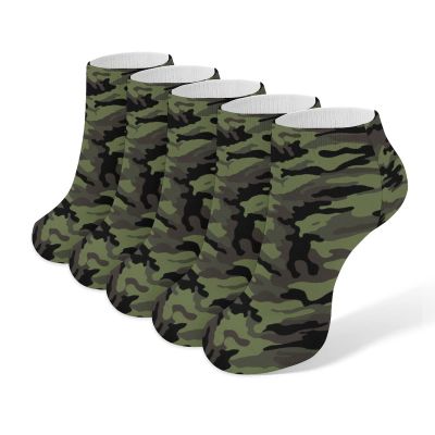 Army Green Camouflage Ankle Socks Soft No Show Socks Cushion Low Cut Socks 5 Pairs for Men Women