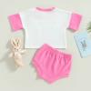 FYBITBO Infant Baby Girl Easter Outfit Bunny Short Sleeve Tops Tshirt and Shorts Summer Easter Matching Clothes Set (Pink Bunny Season, 18-24 Months) view 4