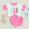 FYBITBO Infant Baby Girl Easter Outfit Bunny Short Sleeve Tops Tshirt and Shorts Summer Easter Matching Clothes Set (Pink Bunny Season, 6-12 Months) view 3