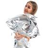 Silver Metallic Top Holographic Rave Reflective Crop Top Tracksuit Long Sleeves Crop Top Jacket Sweatshirt or Jogger Pants with Pockets for Sport Party Rave Wear Hooded Cropped Top Sliver XX-Large view 4