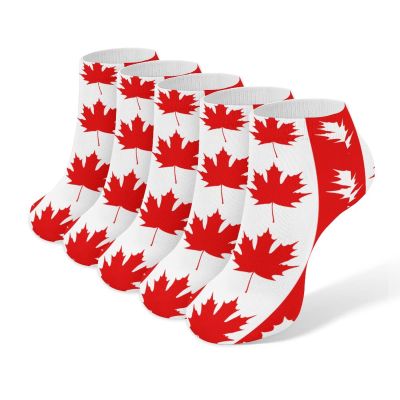 Canadian Maple Leaf Ankle Socks Soft No Show Socks Cushion Low Cut Socks 5 Pairs for Men Women